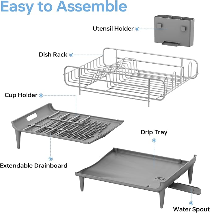 TOOLF Large Dish Rack for Kitchen Counter, 16.7-26.8in, Stainless Steel - Image 8