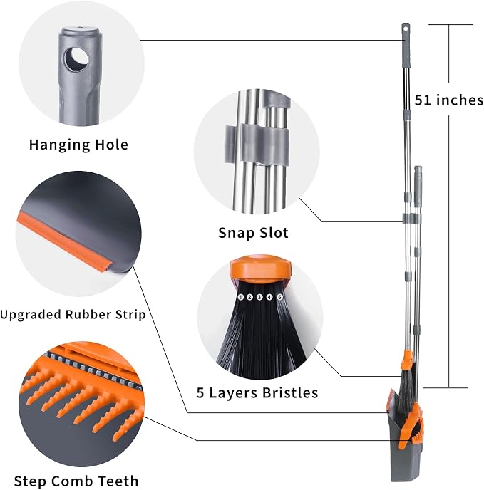 Broom and Dustpan Set for Home, ZeroGap Lip, Upright Storage Broom Combo for - Image 9