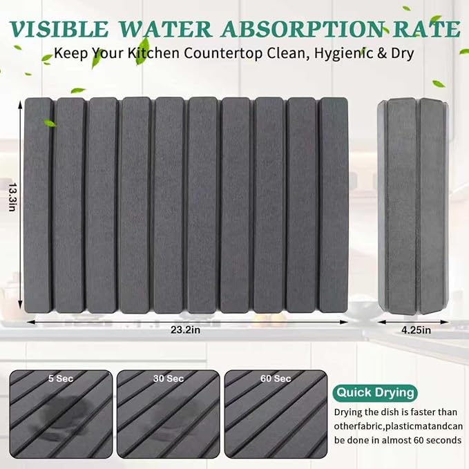 Stone Dish Drying Mat for Kitchen Counter, 24 x 16 Inch | Absorbent - Image 2