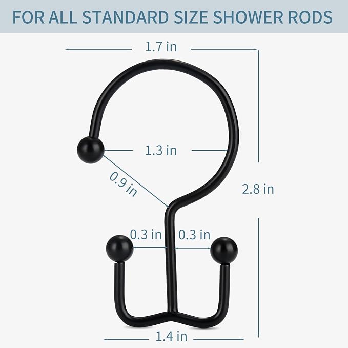 Shower Curtain Hooks, Durable Rust Proof Black Shower Curtain Hooks, Shower - Image 5