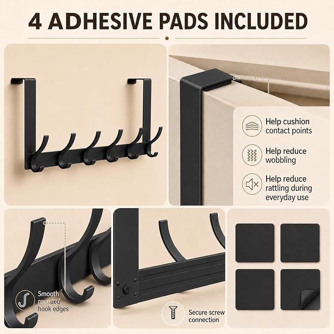 Peasulin Over The Door Hooks, 1 Pack Black Door Hanger Rack | - Image 8