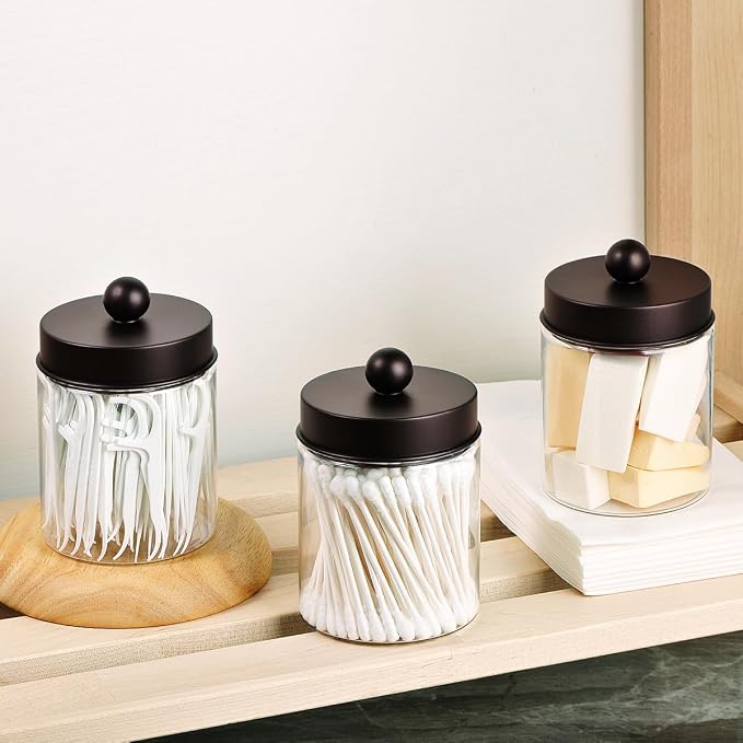 Amolliar Acrylic Apothecary Jar Bathroom Qtip Holder Bronze 2 Pack - Image 2
