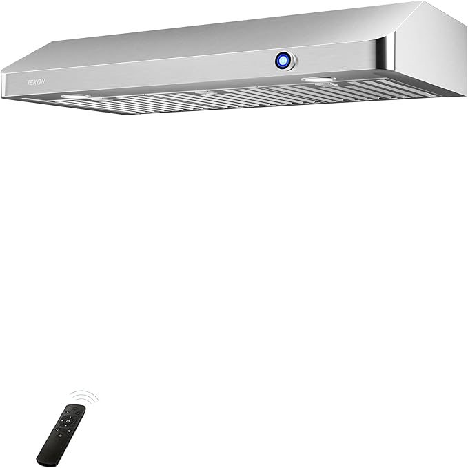 EKON 42 inches Under Cabinet Range Hood, 900 CFM Stainless Steel Kitchen Chimney Vent, 4 Speed Touch Screen Control With Remote 2Pcs 3W LED Knob Control