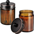 Amolliar Amber Glass Apothecary Jars Qtip Holder w/Metal Lids, ORB 2pc by Amolliar