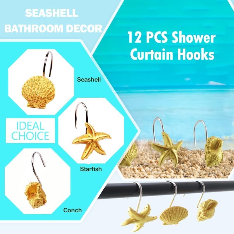 Seashell Shower Curtain Hooks 12pcs Beach Shower Curtain Rings Bath Shower - Image 3