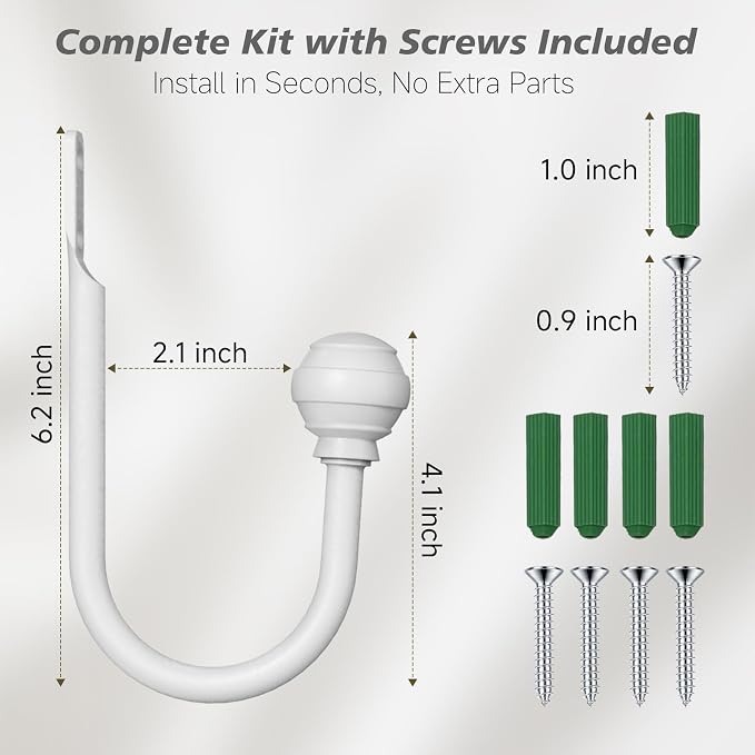 Hion Curtain Holdbacks White 6pcs, Curtain Tiebacks Wall Mounted Hooks | - Image 2