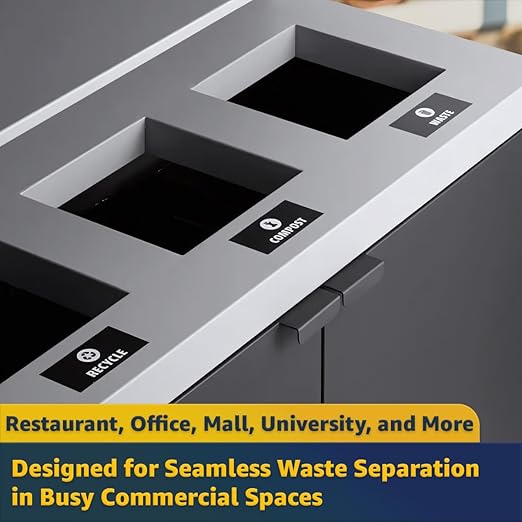 3-Stream Dark Gray Steel Garbage Recycling Station with Tray Holder 86 Gallon for Kitchen, Commercial Decorative Compost Bin