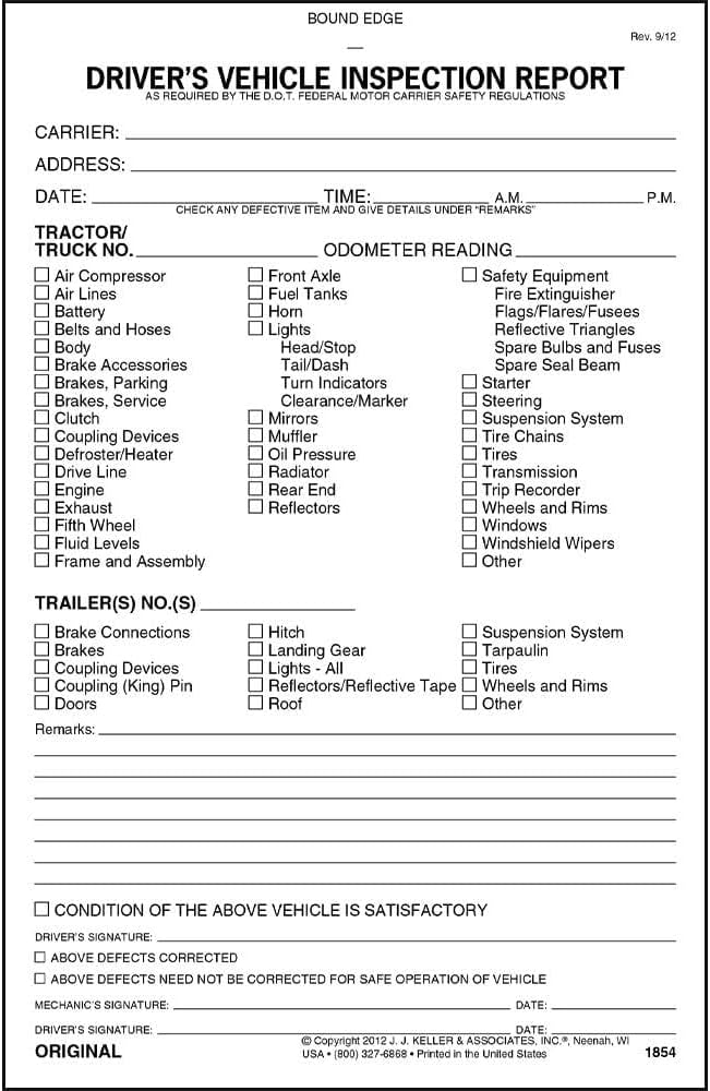 Detailed Driver's Vehicle Inspection Report 50-pk. - Book Format with 31 Sets, 2-Ply Carbonless, 5.5" x 8.5", Meet FMCSR Requirements, J. J. Keller & Associates, Inc.