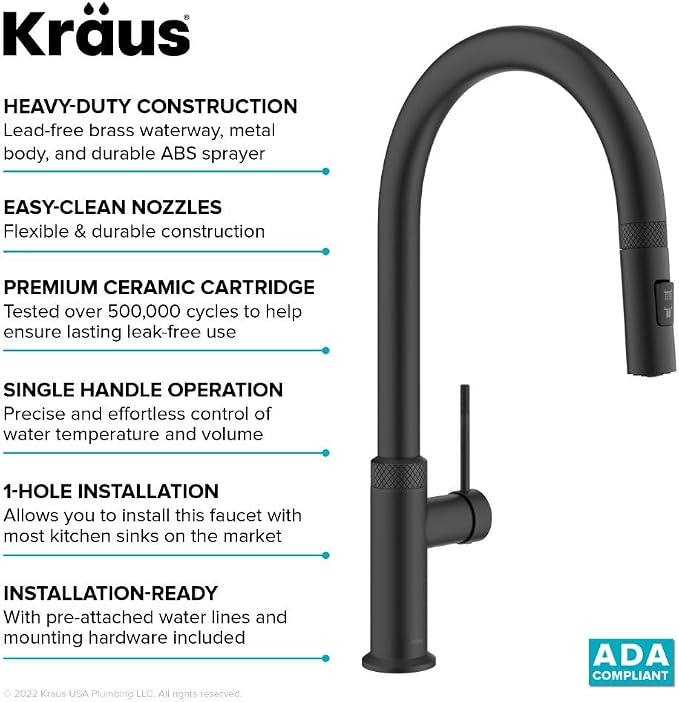 KRAUS Oletto Modern Industrial Pull-Down Single Handle Kitchen Faucet in Matte - Image 11