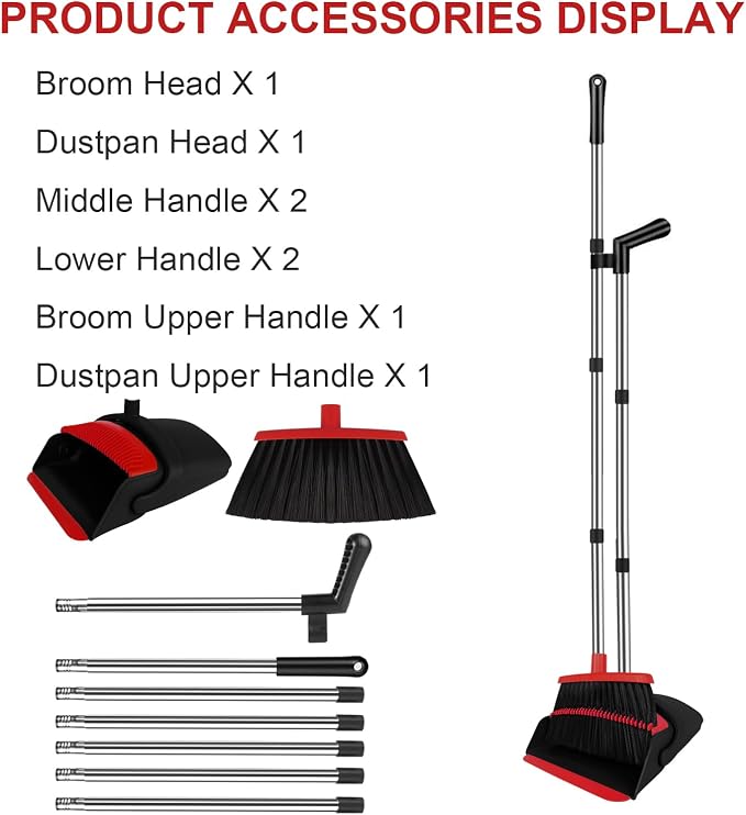 Red Broom and Dustpan Combo Set, Foldable Upright Storage Design - Image 6
