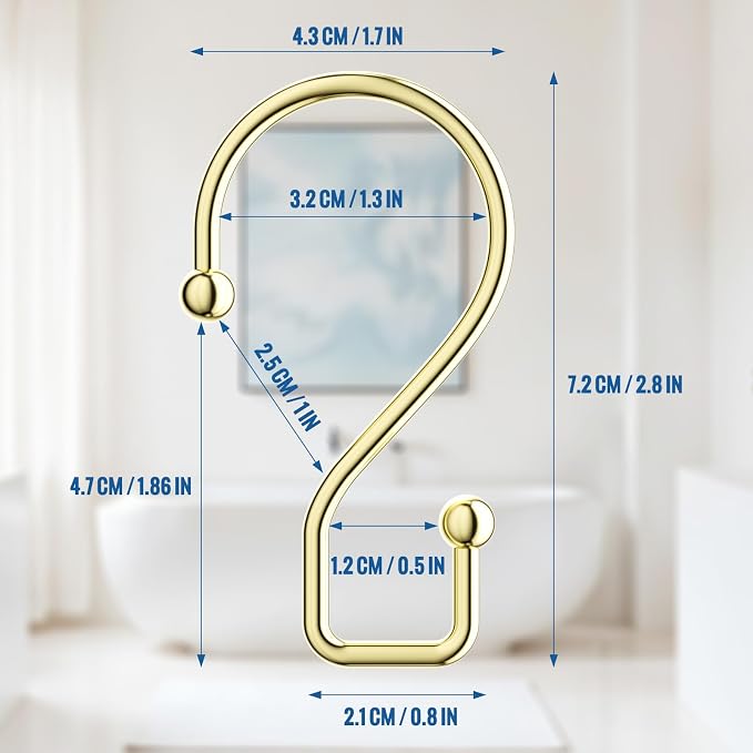 Goowin Metal Gold Shower Curtain Hooks Rings, S Shape Metal Shower Curtain - Image 3