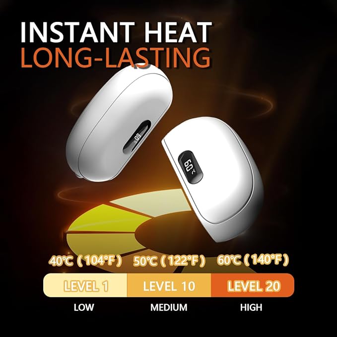 Portable Magnetic Hand Warmers Rechargeable 2 Pack with Charging Dock, Fast Heating, Pocket Heater for Women Men, Gifts for Christmas, Travel Essentials, Camping Accessories (White)