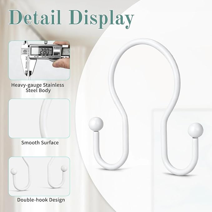 Shower Curtain Hooks, Stainless Steel Shower Curtain Hangers, Metal Shower - Image 4