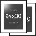 Homeforia Poster Frame 24x30 Black, High End Oak 24x30 Wooden Picture Frames with Mat 18x24 in Photo, 24 x 30 Large Wood Frame Matted to 18 by 24 Print, 30x24 Frame, Tempered Glass, Wall Kit, Set of 2