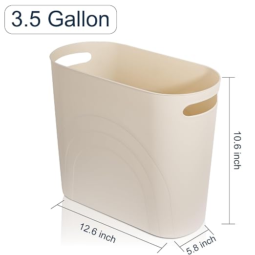 Small Bathroom Trash Can, 3.5 Gallon Slim Garbage Can, 2 Pack Cream | Plastic - Image 6