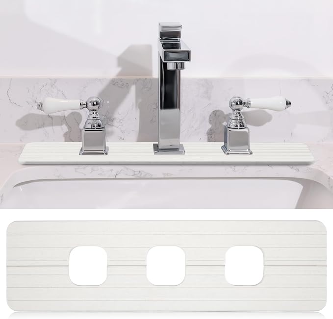 Teenyyou 3 Square Hole White Faucet Mat Kitchen Sink 16.14" x 4.49" | Bathroom by Teenyyou
