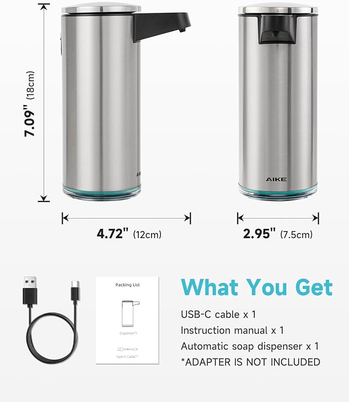 AIKE SensePro Automatic Soap Dispenser 12.8oz Spot Resist Stainless Finish | - Image 3
