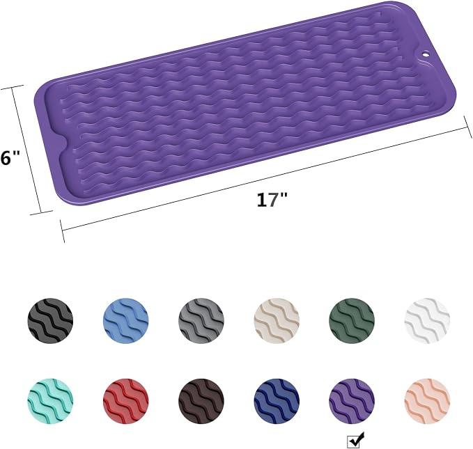 ZLR Small Dish Drying Mat for Kitchen Counter, Meadow Violet | Narrow Silicone - Image 6