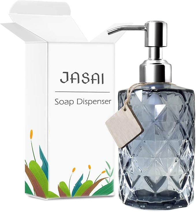 JASAI 12Oz Diamond Grey Glass Soap Dispenser - Image 8
