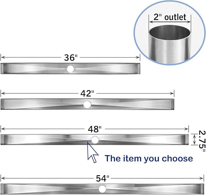 Linear Shower Drain 48", Brushed Floor Drain with Tiled Insert Grate & Hair Strainer, 304 Stainless Steel Bathroom 2-in-1 Tiled in Drain, CUPC Certified (Brushed, 48'')