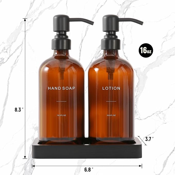 Prus Waso Amber Glass Soap Dispenser Set | Hand Soap and Lotion Set - Image 7