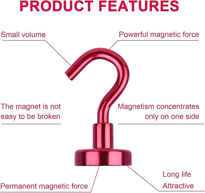DIYMAG Magnetic Hooks 20pcs 30lbs Cruise Essentials 2026 Magnet Hook Red - Image 4