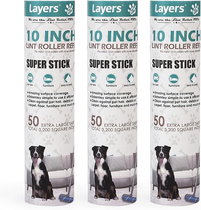 Layers Large Lint Roller Refill, Oversized Rollers, 10 in Wide in Market by Layers