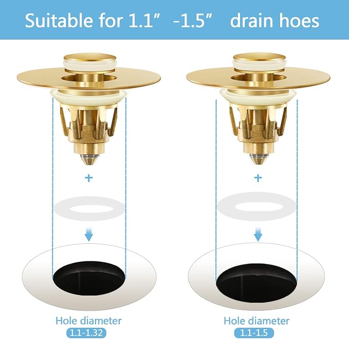 Gold Bathroom Sink Stopper – Pop Up Drain Stopper & Strainer, 2-in-1 Universal - Image 3