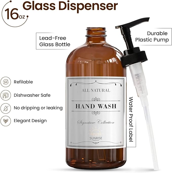 Sunrise Premium Amber Glass Soap Dispenser - Image 2