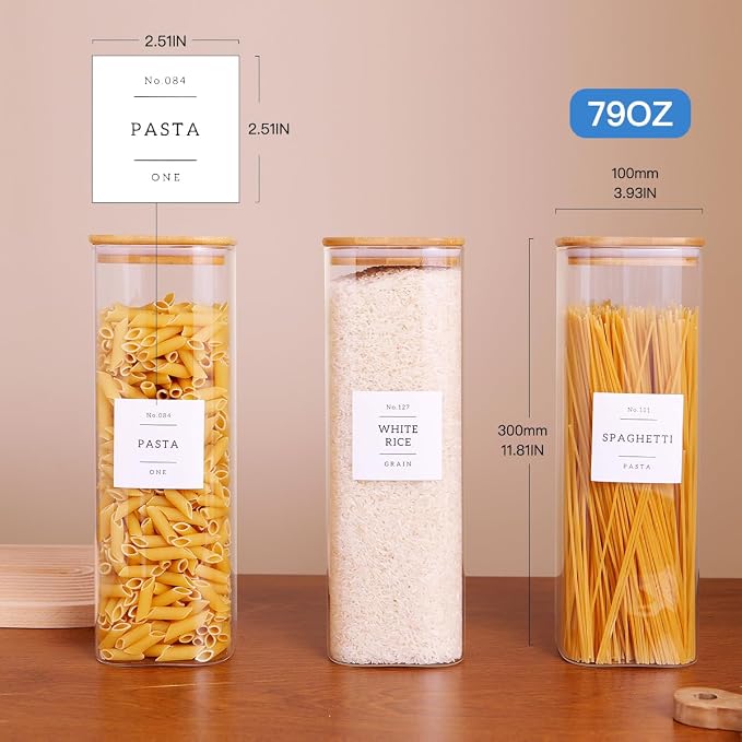 CZZGSM 3 Pack Square Kitchen Storage Jars - 80oz Glass Canisters with Wood Lids - Image 4