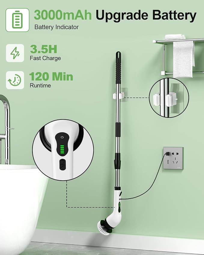 Cordless Electric Spin Scrubber, 9 Brush Heads, 2-Speed Motor | Floor cleaning - Image 6