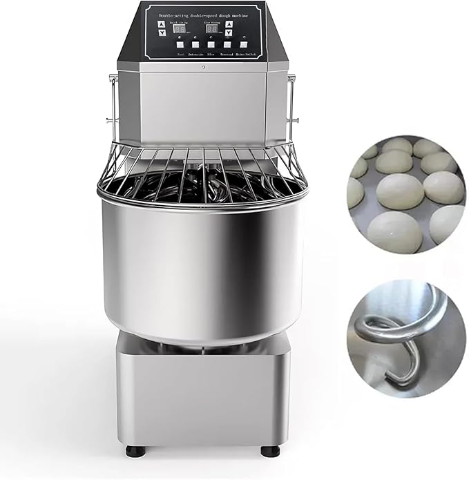 INTSUPERMAI Commercial Dough Mixer Machine 30QT Stand Flour Mixing Machine Electric Food Stand Mixer with Double Action Double Speed Spiral Mixing Time Setting 110V 30L Capacity
