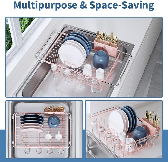 JASIWAY Pink Dish Drying Rack in Sink, Dish Drainer - Image 2