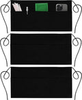 GREEN LIFESTYLE 3 Pack Server Aprons with 3 Pockets - Waist Apron, Waitress Apron for Women and Man, Water Resistant with Long Waist Strap Reinforced Seams, Half Apron (Black)