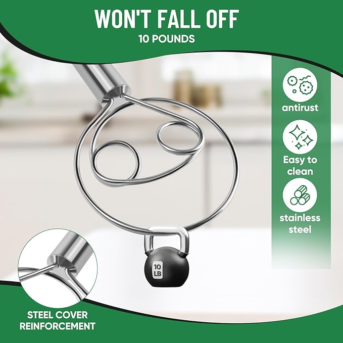 Danish Dough Whisk Stainless Steel Hook Dutch Bread Mixer Hand Tool for Sourdough Baking Making Blending Pastry Pizza