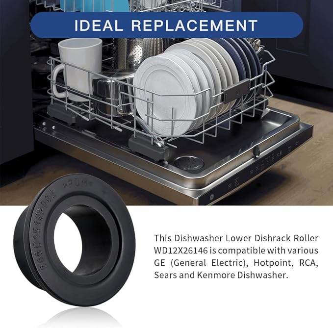 [Upgraded] WD12X26146 Dishwasher Wheels Lower Rack for GE, Lower Dishrack Roller, Replaces WD12X10435, AP6989036 (8 Pack)