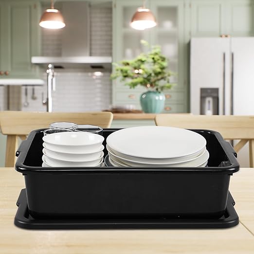 13 L Commercial Bus Tubs with Lid, Plastic Bus Box, 3 Packs, Black