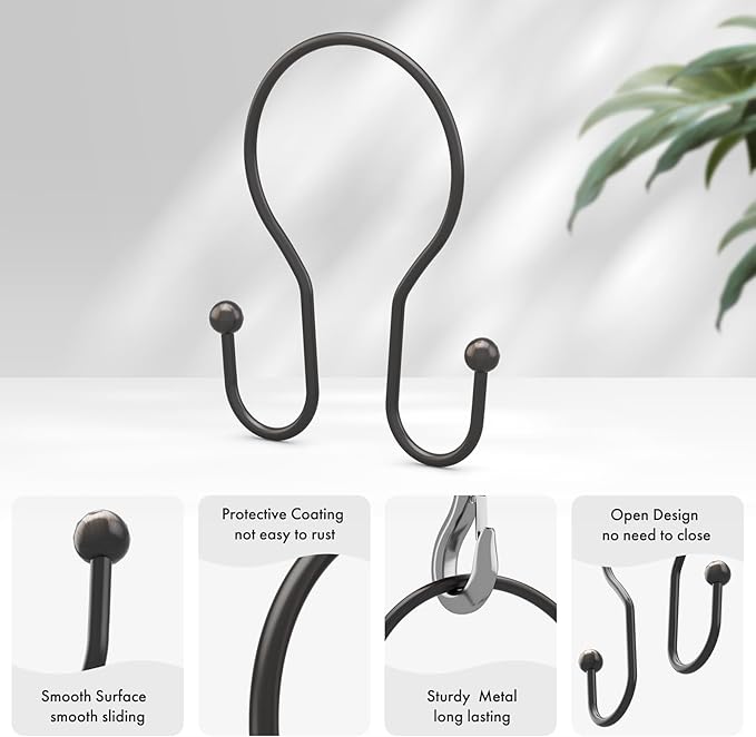 AmazerBath Bronze Shower Curtain Hooks Shower Curtain Rings, Simple Double Hook - Image 2