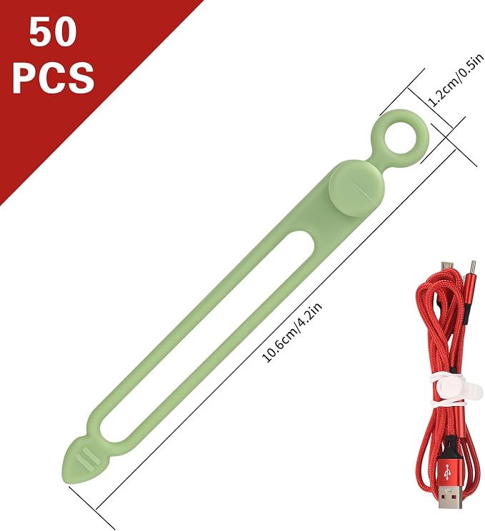 50 Pcs Silicone Cable Ties, Reusable Cable Straps Wire Organizer. | Cable - Image 2