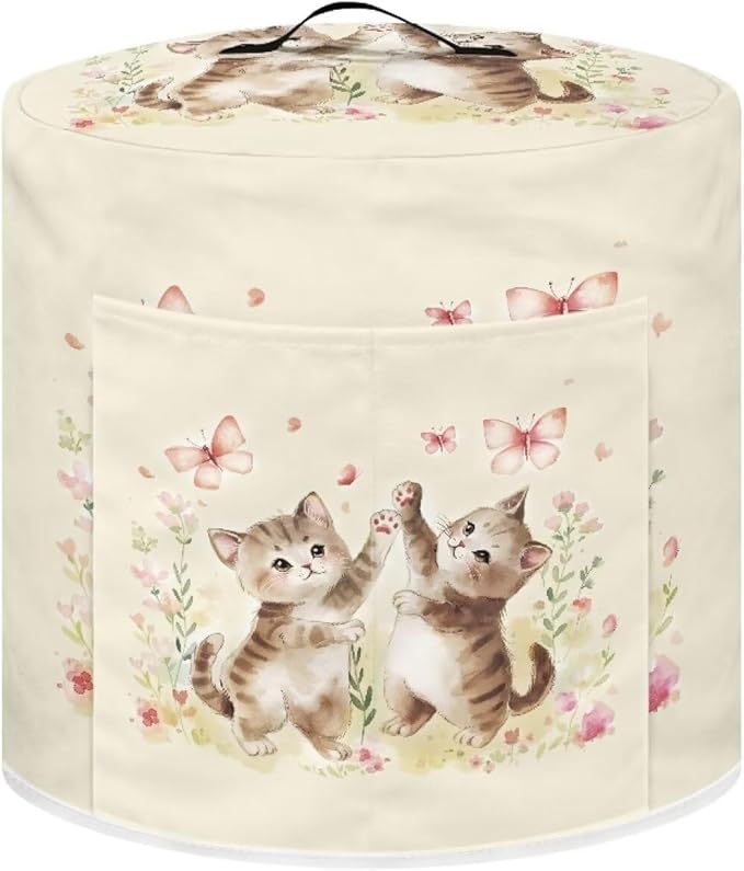 Xoenoiee Cute Cat Butterfly Floral Print Pressure Cooker Cover Kitchen Appliance Dust Cover with Pockets for Rice Cooker Air Fryer Slow Cooker, for 6 Qt Pot