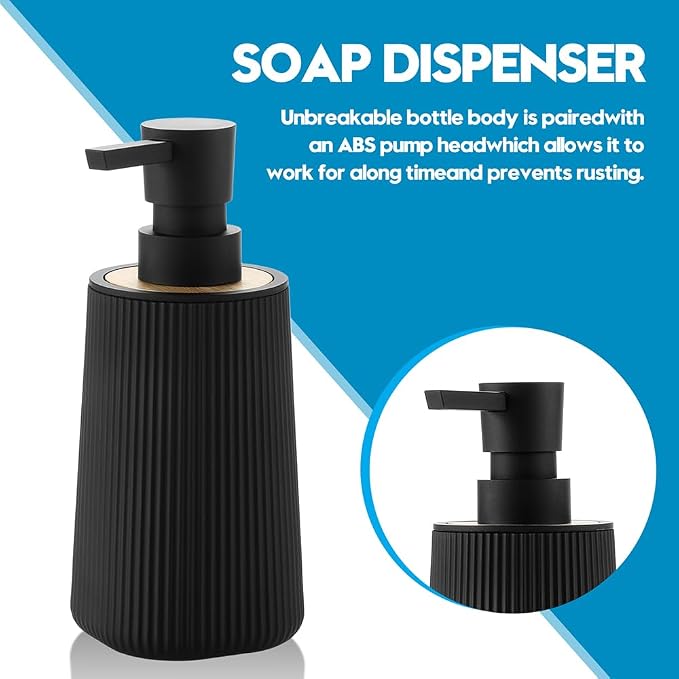 YAUKPH Small Soap Dispenser for Bathroom and Kitchen Bamboo Decor Black | - Image 5