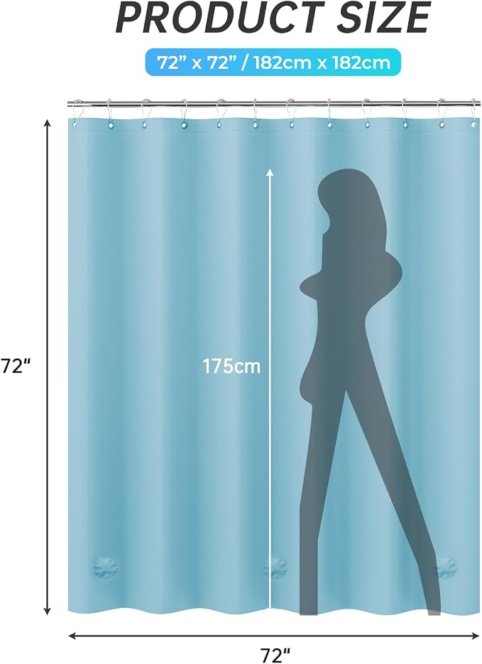 AmazerBath Teal Shower Curtain Plastic 72x72 Inches, Turquoise Shower Curtain - Image 8