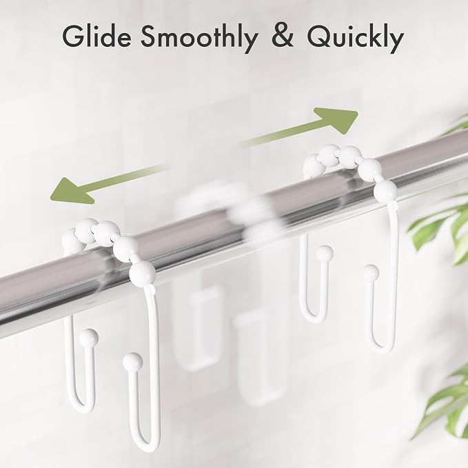 AmazerBath Shower Curtain Hooks White Metal Shower Curtain Rings Rust Proof - Image 4