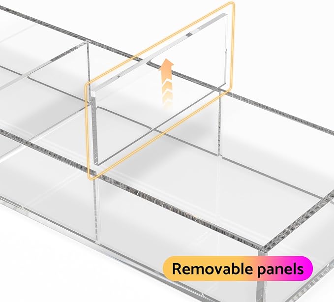 HIIMIEI 3 Section Acrylic Drawer Organizer Tray | Clear Desk Makeup Tray - Image 5