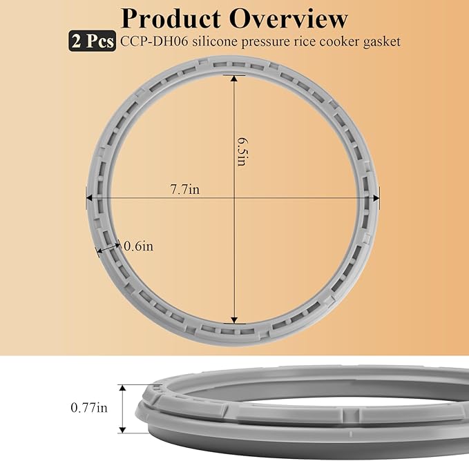2 Pcs CCP-DH06 Silicone Pressure Rice Cooker Gasket, Compatible with 6-Cup IH Cooker Models, Replacement Dual Motion Rubber Packing, Replacement Silicone Gasket, Replacement rubber packing/gasket