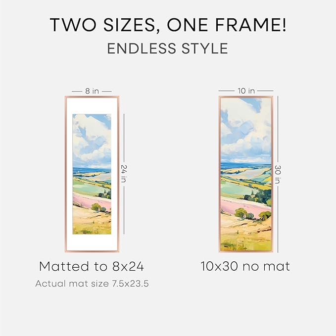 Homeforia 10x30 Rose Gold Picture Frame, High End Metal 10by30 Poster Frames with Mat 8x24 Photo, 10 x 30 Rose Frames Matted to 8 x 24 Print, 30x10 Panoramic Frames, Tempered Glass, Wall Kit, Set of 1