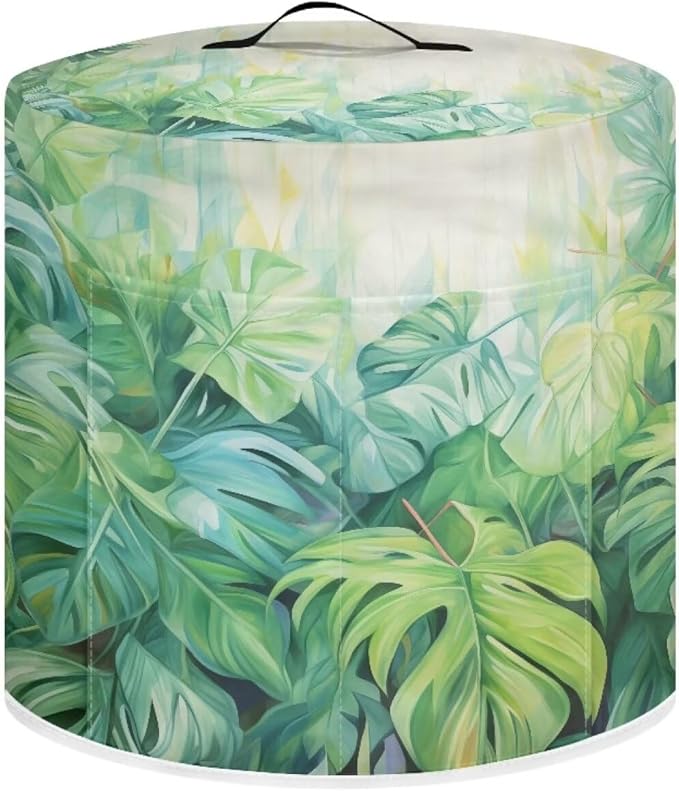 TODIYADDU Tropical Palm Leaves Pressure Cooker Cover with Handle and Storage Pocket for Extra Accessories Portable Kitchen Small Appliance Dust Cover Protective Case