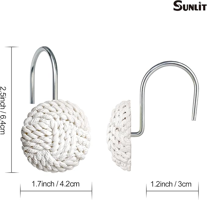 Sunlit Boho Knots Shower Curtain Hooks, Home Decorative White Shower Curtain - Image 3
