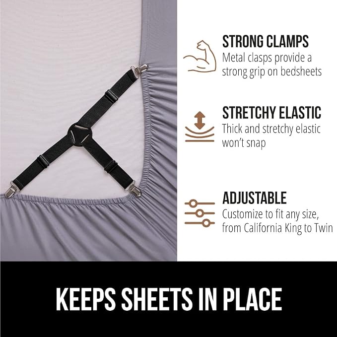 GORILLA GRIP Patented Bed Sheet Holders, Adjustable Elastic Fasteners - Image 5
