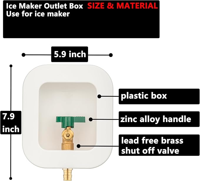 (1 Pack) Lidertik 1/2 inch Expansion PEX-A Pre-Assembled Ice Maker Outlet Box Valve 1/4 inch Recessed Refrigerator Water Line Wall Box with Shut Off Valve LI-ZBQH-530-LK